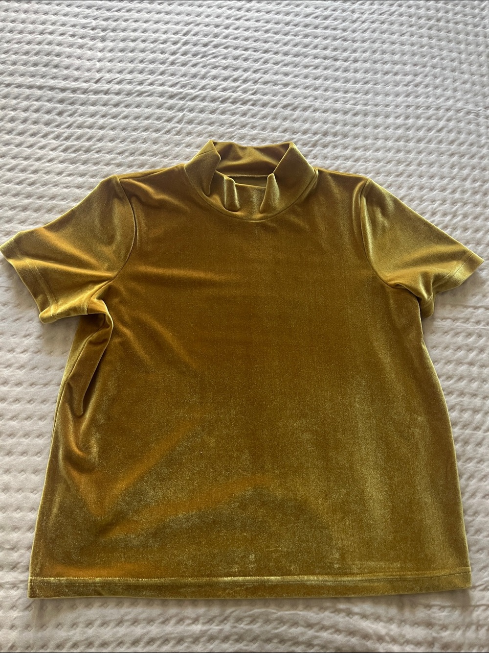 Madewell Velvet Mock Neck Short Sleeve Top - Mustard Yellow